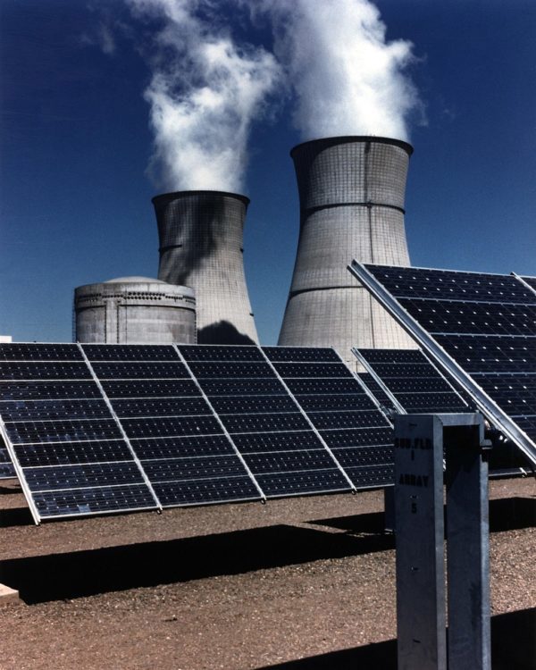 Solar and non-renewable energy being generated as part of the UK's fuel mix.