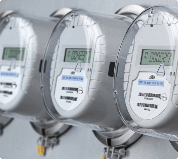 Row of electricity meters after installation with Power Compare.