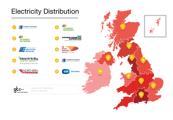 Map of UK and Ireland Electricity IDNOs